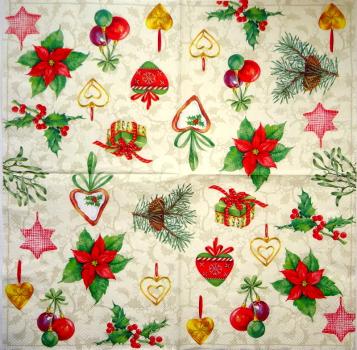 113 Weihnachten Blumen - 3-lagig (creme) - Ihr